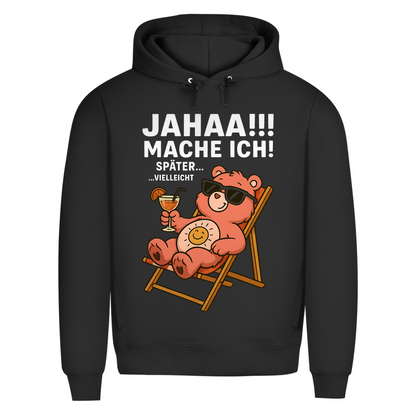 Herren Bio Hoodie Jahaa Mache Ich Später Vielleicht Chill Bär Glücksbärchi Black Pure