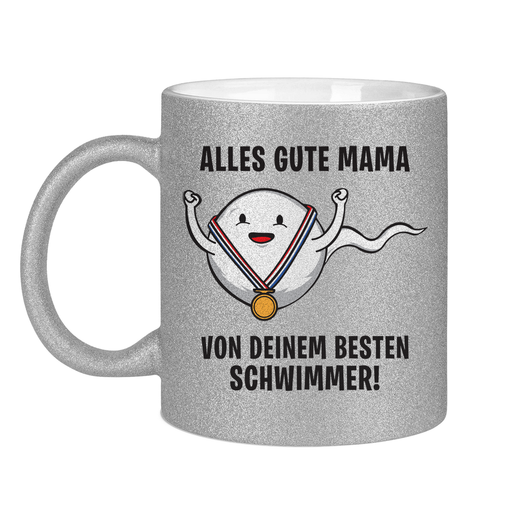 Alles gute Mama von deinem besten Schwimmer! - Glitzertasse Silver Glitter One size