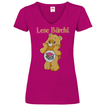 Lese Bärchi - Glücksbärchi - V-Neck Damenshirt Fuchsia XL