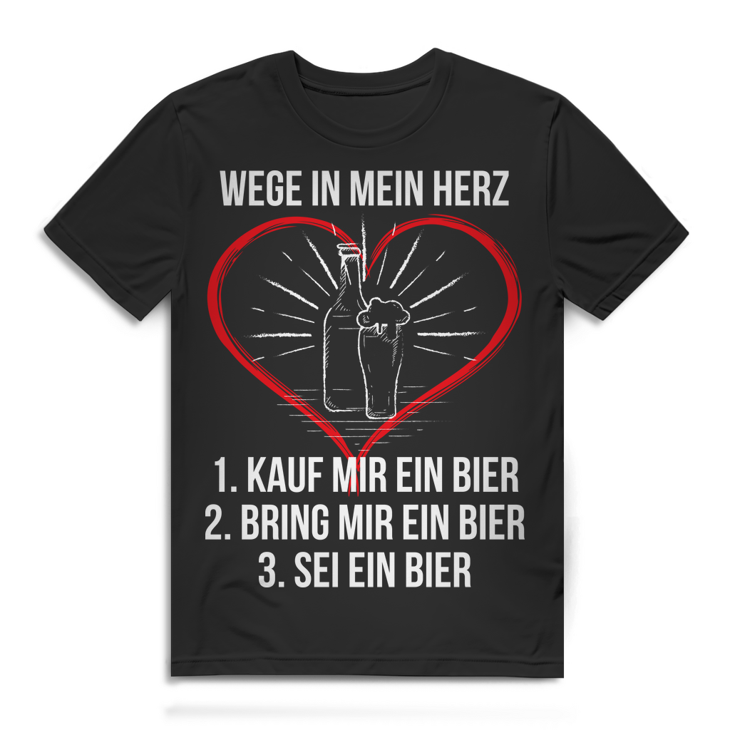 Herren Shirt Bier Spruch – Wege in mein Herz – Lustiges Geschenk Männer Black