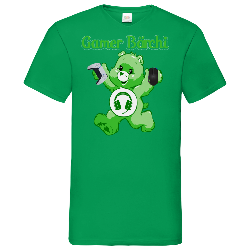 Gamer Bärchi - Glücksbärchi - Herren V-Neck Shirt Kelly Green