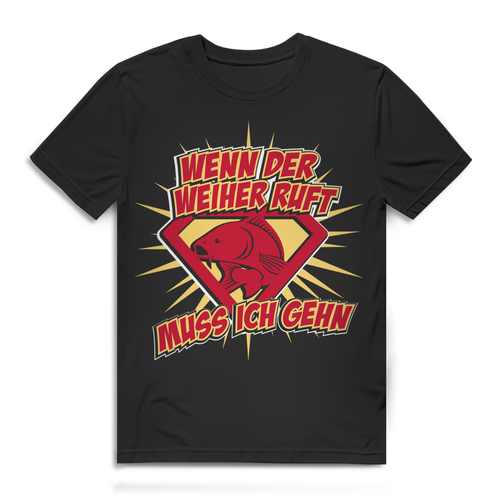 Angler T-Shirt Herren – Wenn der Weiher ruft muss ich gehn – Karpfen Teich Fun Black