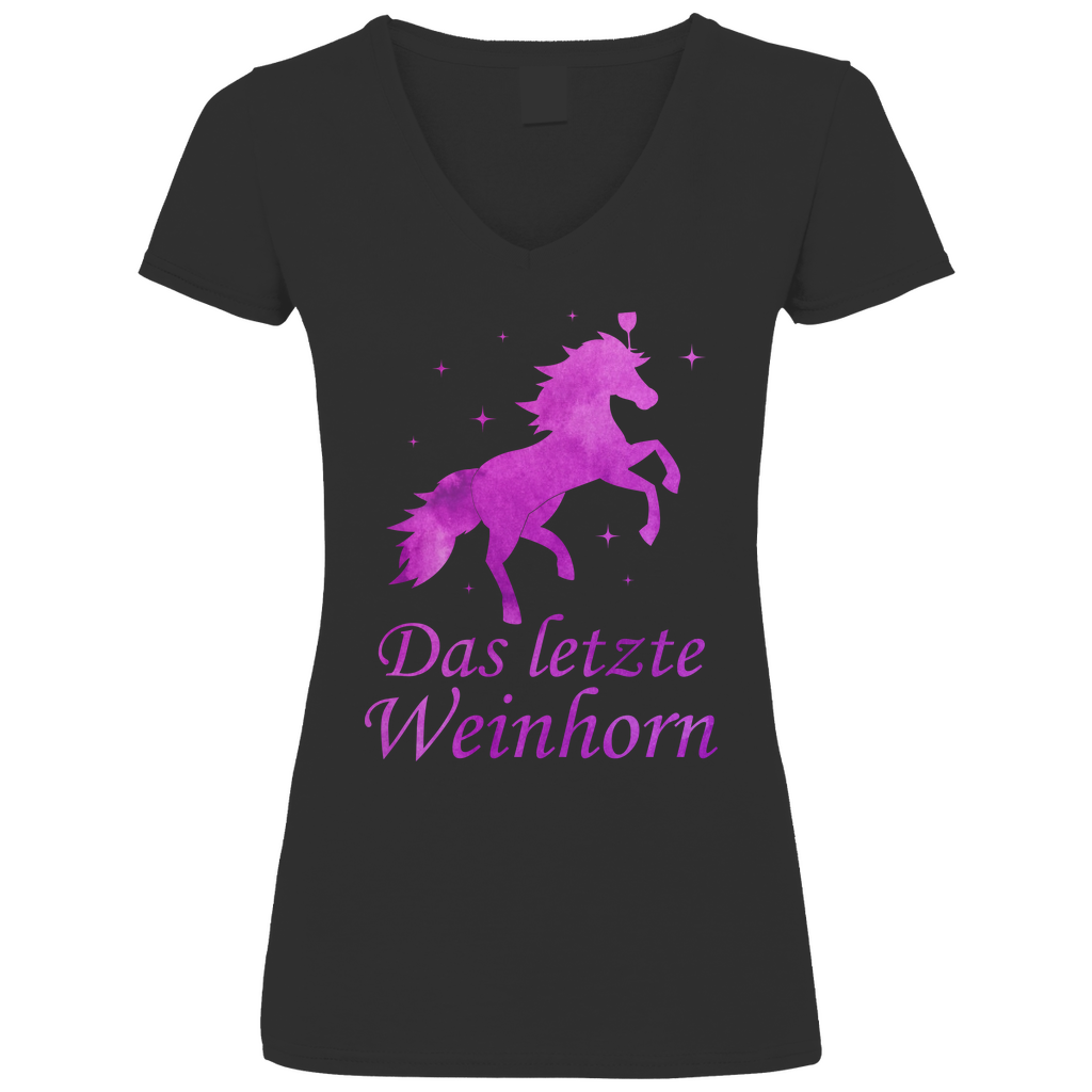 Das letzte Weinhorn - Prinzessin Aquarell - V-Neck Damenshirt Black
