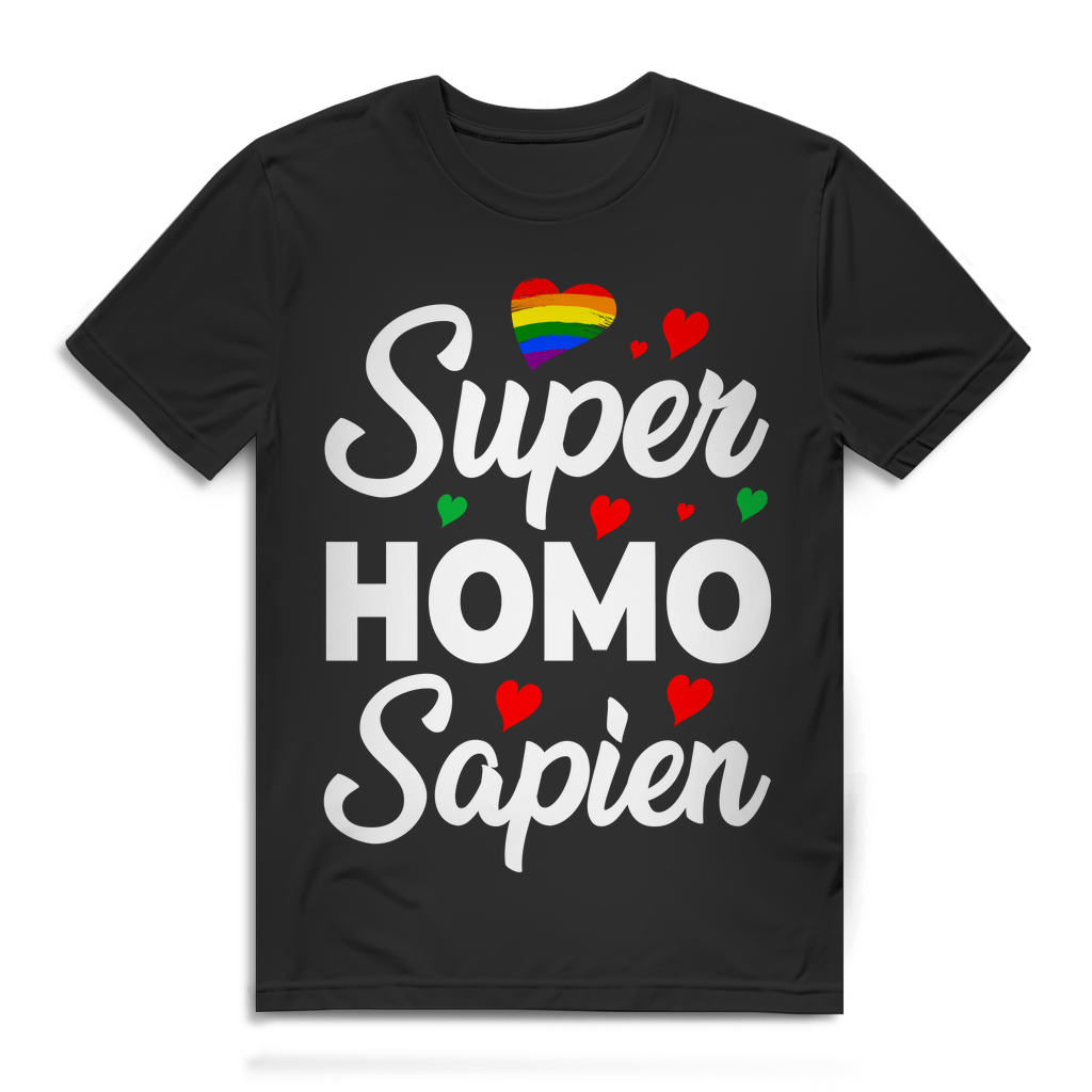 Super HOMO sapien Herren T-Shirt LGBTQ Pride Gay Regenbogen Statement Queer Black