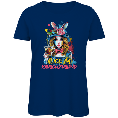 Alice im Rauschzustand Bunt - Damen Premium Bio T-Shirt Navy