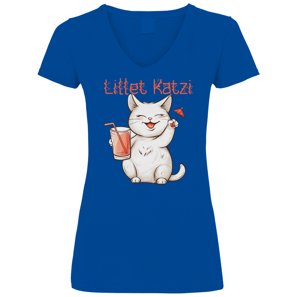 Lillet Katzi Katze - V-Neck Damenshirt Royal Blue XL