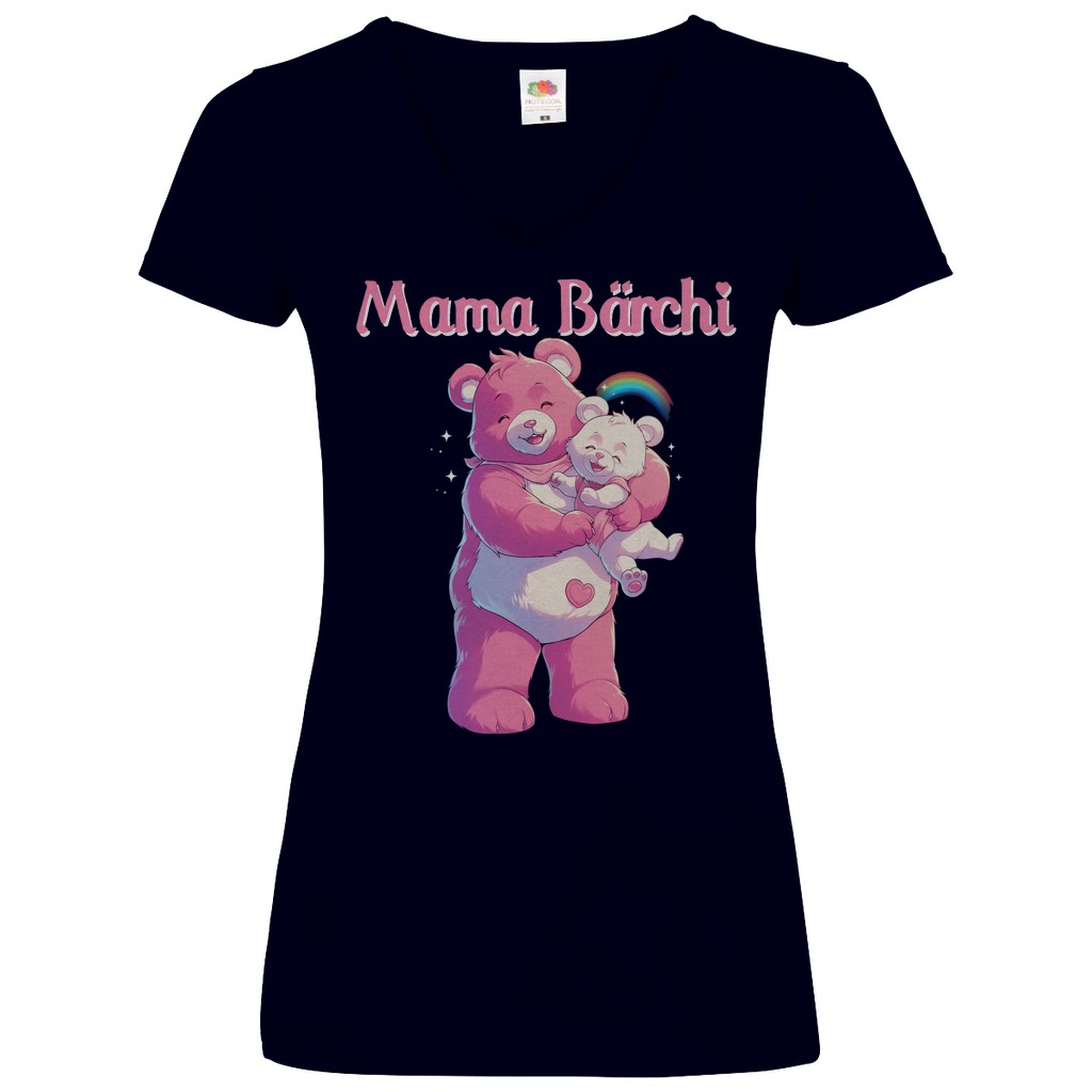 Mama Bärchi - Glücksbärchi - V-Neck Damenshirt Deep Navy