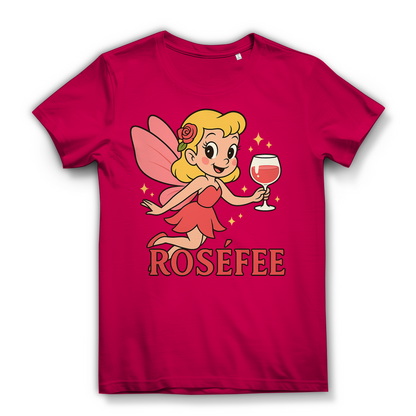 Damen Premium Bio T-Shirt ROSÉFEE – Rosé Wein Fee Motiv aus 100 % Bio-Baumwolle Fuchsia