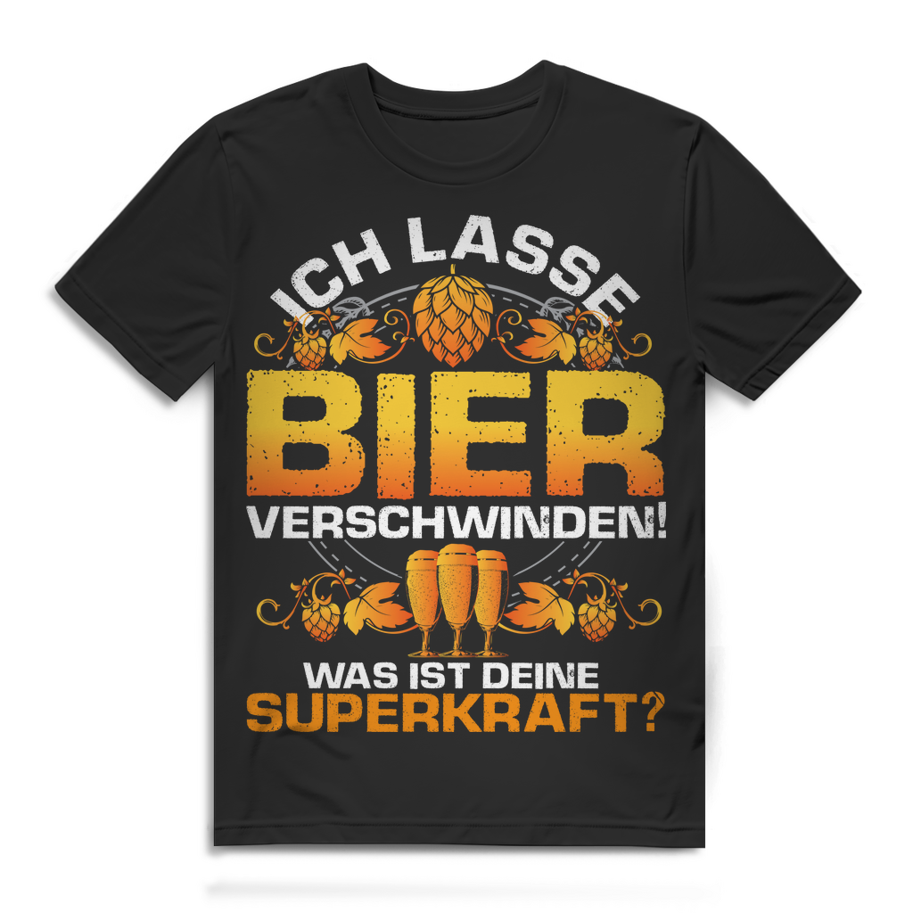 Bier Superkraft T-Shirt Herren – Witziges Partyshirt mit Hopfen Design Black
