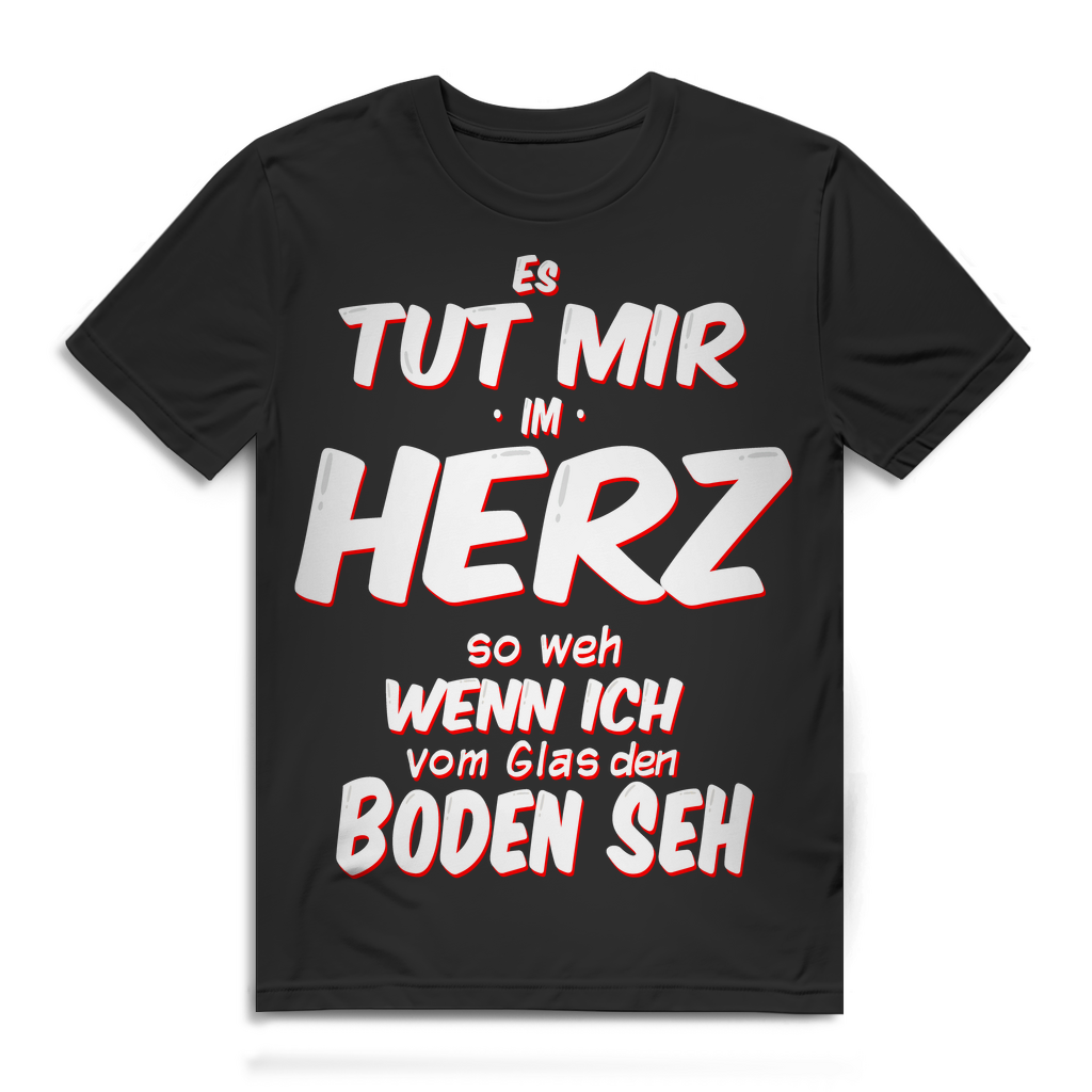 Lustiges Herren T-Shirt – Wenn ich vom Glas den Boden seh tut’s im Herz weh Black