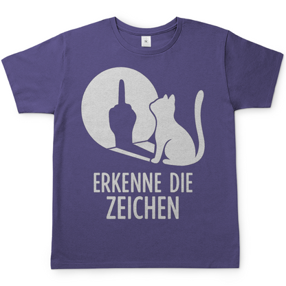 Herren T-Shirt Erkenne Die Zeichen Katze Katzenliebhaber Funshirt Millennial Lilac