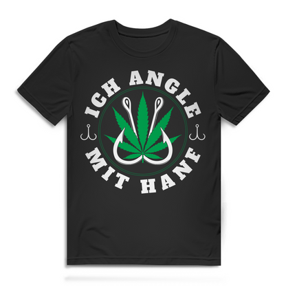 Ich angle mit Hanf T-Shirt Herren – Angel Spruch mit Hanfblatt und Haken Design