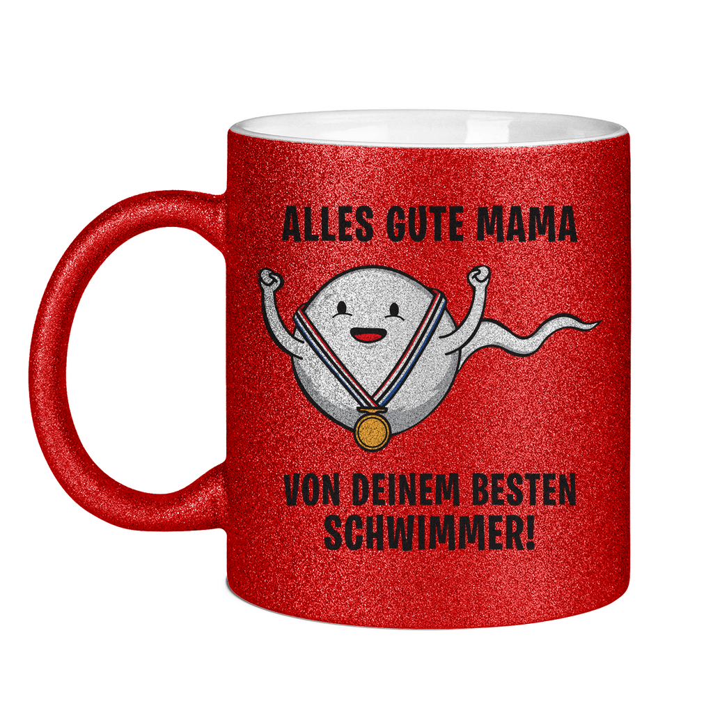 Alles gute Mama von deinem besten Schwimmer! - Glitzertasse Red Glitter One size