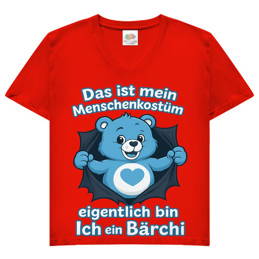Damen V-Neck T-Shirt Menschenkostüm eigentlich bin ich ein Bärchi Red