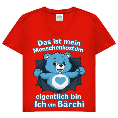 Damen V-Neck T-Shirt Menschenkostüm eigentlich bin ich ein Bärchi Red