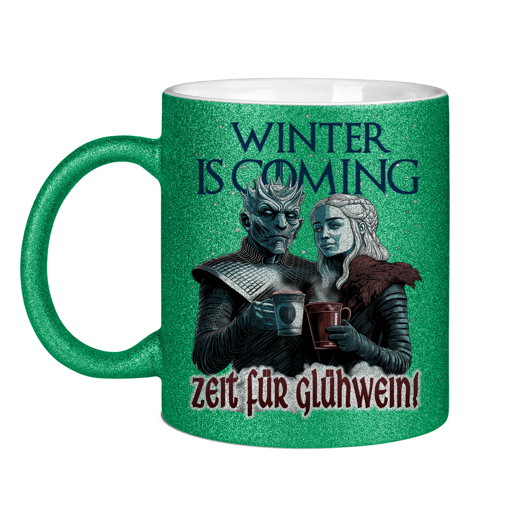 Winter is coming - Zeit für Glühwein - Glitzertasse Green Glitter One size
