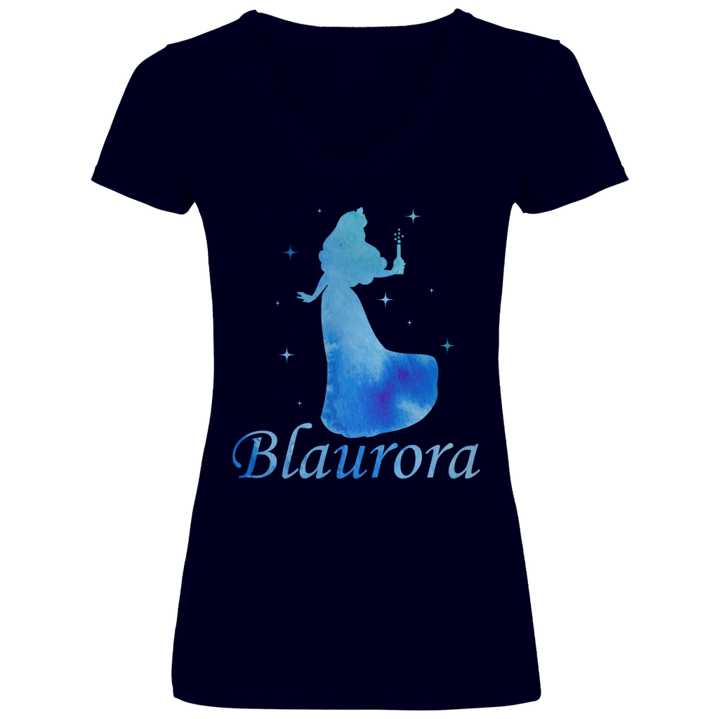Blaurora - Prinzessin Aquarell - V-Neck Damenshirt Deep Navy