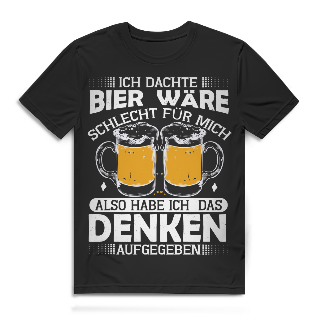 Herren Bio T-Shirt Bier Spruch Ich dachte Bier wäre schlecht für mich T-Shirt Black