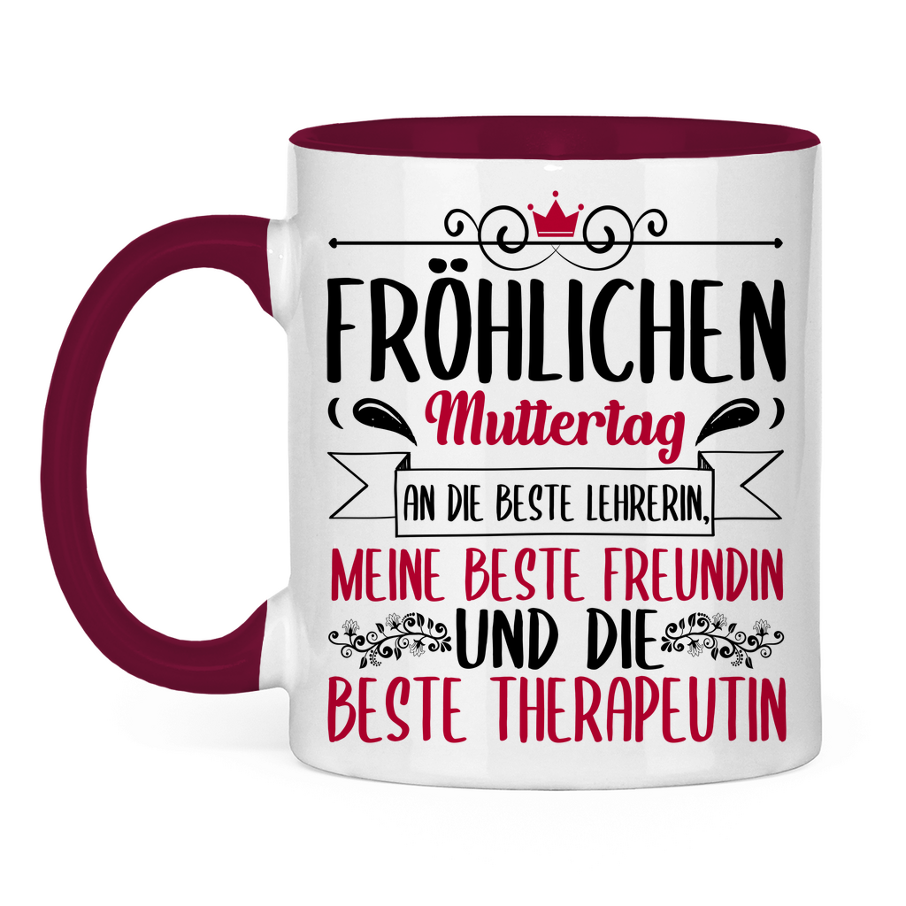 Fröhlichen Muttertag an die beste Mutter - Tasse zweifarbig Burgundy