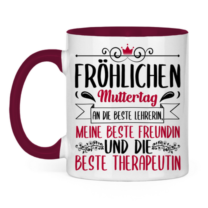 Fröhlichen Muttertag an die beste Mutter - Tasse zweifarbig