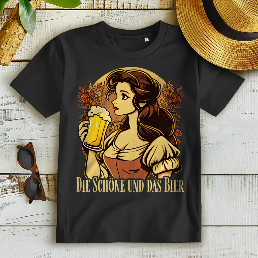 Die Schöne und das Bier Retro Grafik - Damen Premium Bio T-Shirt Farbe Schwarz
