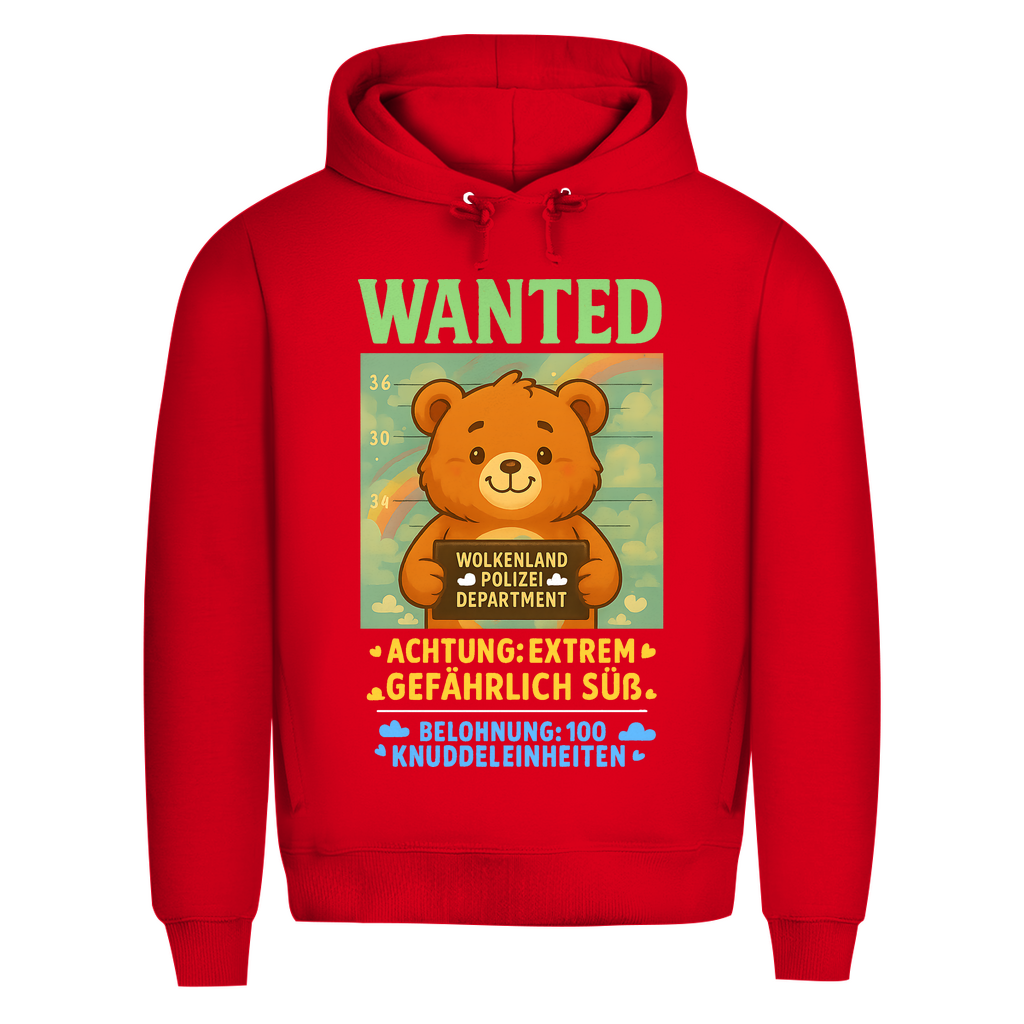 Herren Premium Bio Hoodie Wanted Glücksbärchi Wolkenland Extrem Gefährlich Süß Red