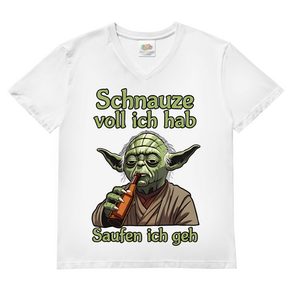 Herren V-Neck T-Shirt Yoda Schnauze Voll Ich Hab Saufen Ich Geh White