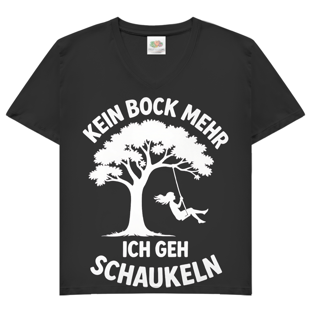 Damen V-Neck T-Shirt Kein Bock Mehr Ich Geh Schaukeln Black