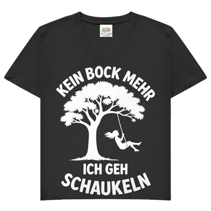Damen V-Neck T-Shirt Kein Bock Mehr Ich Geh Schaukeln Black