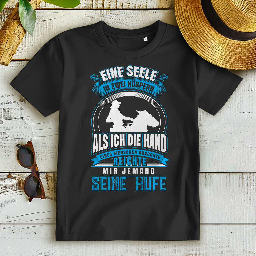 Eine Seele in zwei Körpern – Damen Reiterin Shirt mit Pferdespruch – Bio Baumwolle