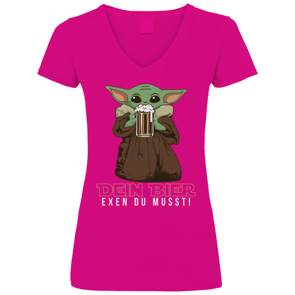 Dein Bier exen du musst Baby Yoda - V-Neck Damenshirt