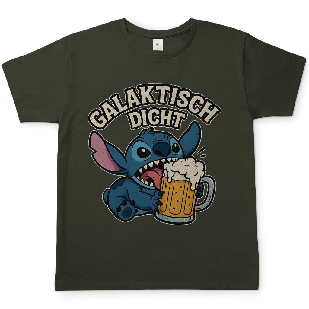 Stitch Galaktisch Dicht Bier Alien - Herren T-Shirt Urban Khaki