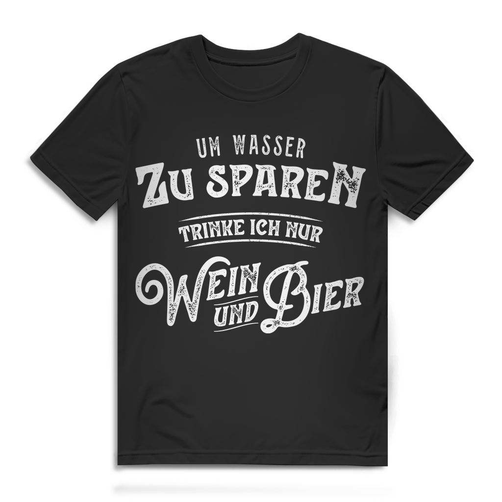 Männer T-Shirt Wein und Bier Spruch Um Wasser zu sparen lustig Party Geschenk Black