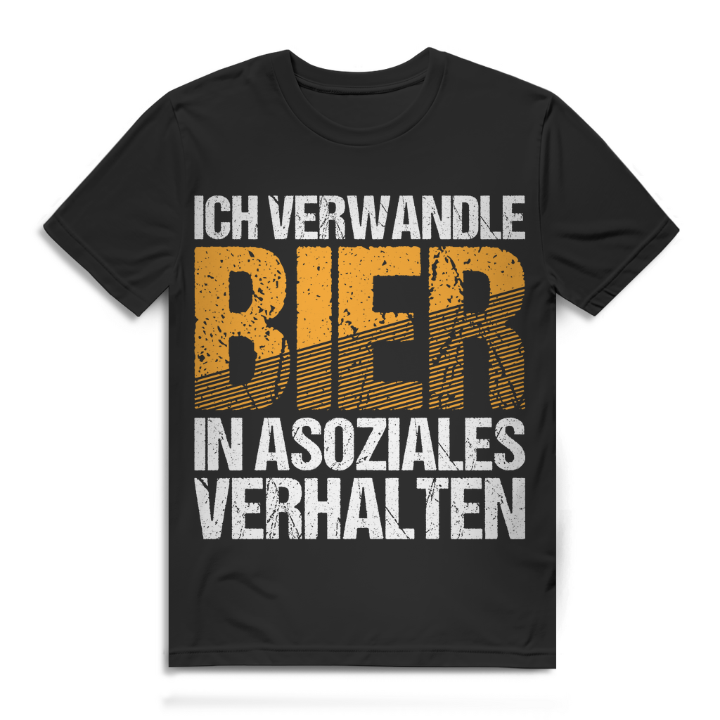 Herren Funshirt Alkohol – Ich verwandle Bier in asoziales Verhalten Spruch Black