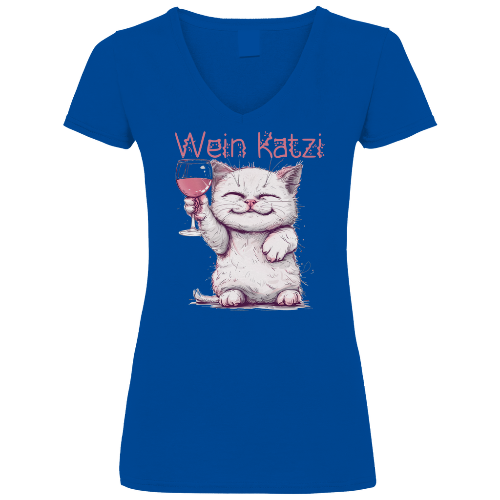 Wein Katzi Katze - V-Neck Damenshirt