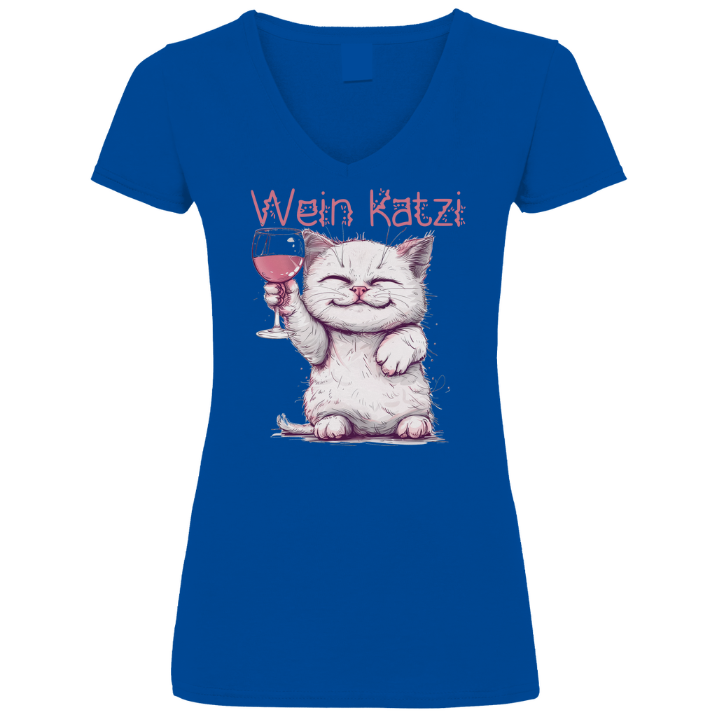 Wein Katzi Katze - V-Neck Damenshirt Royal Blue XL