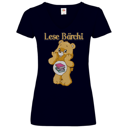 Lese Bärchi - Glücksbärchi - V-Neck Damenshirt Deep Navy