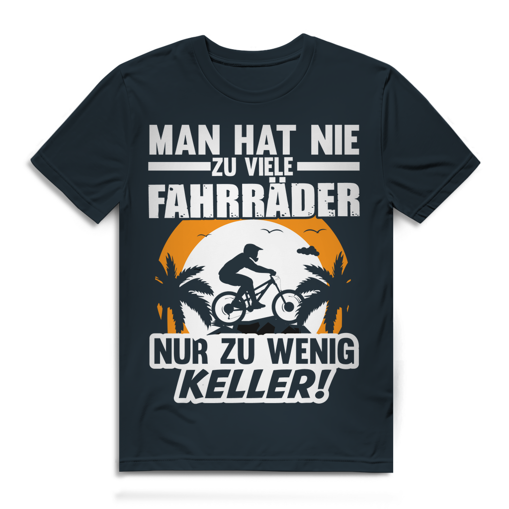 Lustiges Herren Bio T-Shirt Man hat nie zu viele Fahrräder nur zu wenig Keller