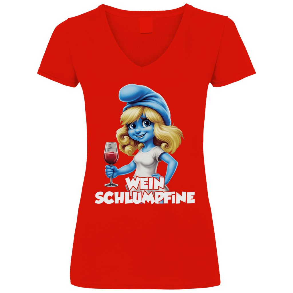 Wein Schlumpfine Grafik - V-Neck Damenshirt