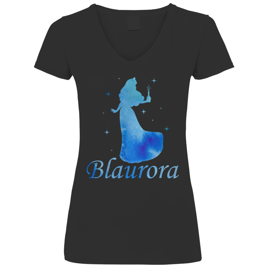 Blaurora - Prinzessin Aquarell - V-Neck Damenshirt Black