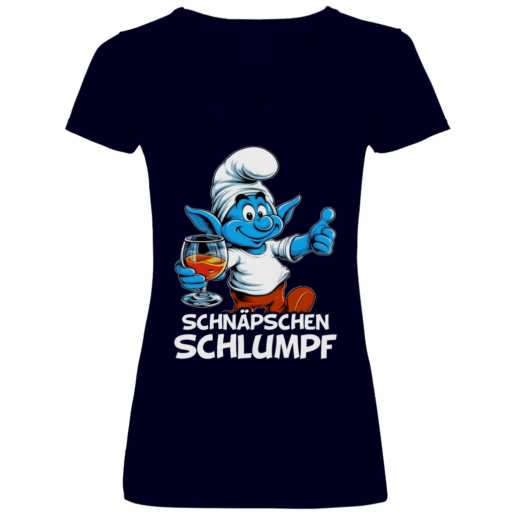 Schnäpschen Schlumpf Grafik - V-Neck Damenshirt