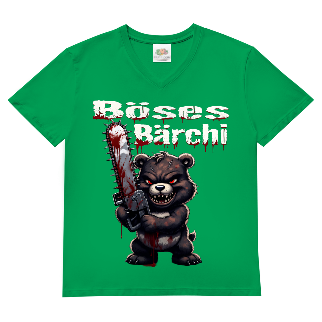 Böses Bärchi Kettensäge Herren V-Neck T-Shirt Kelly Green