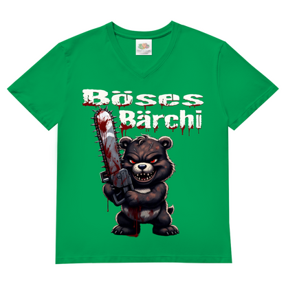 Böses Bärchi Kettensäge Herren V-Neck T-Shirt Kelly Green