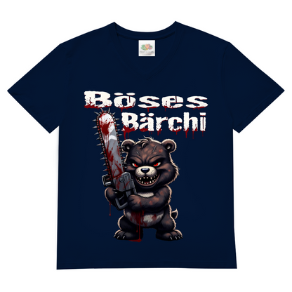 Böses Bärchi Kettensäge Herren V-Neck T-Shirt Navy