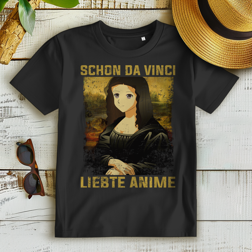 Anime Shirt Damen – Mona Lisa im Anime Look Spruch Schon da Vinci liebte Anime