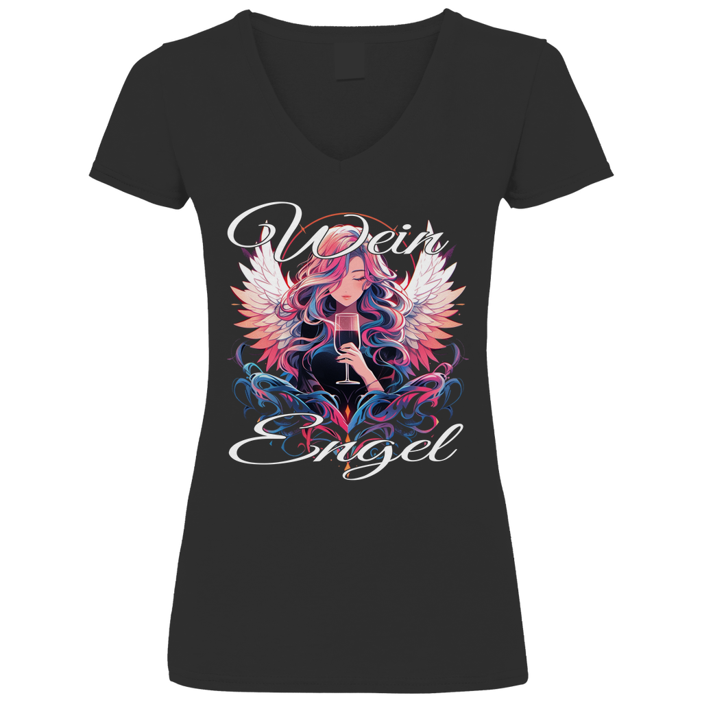 Wein Engel - V-Neck Damenshirt Black