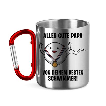 Alles gute Papa von deinem besten Schwimmer! - Edelstahltasse mit Karabinergriff