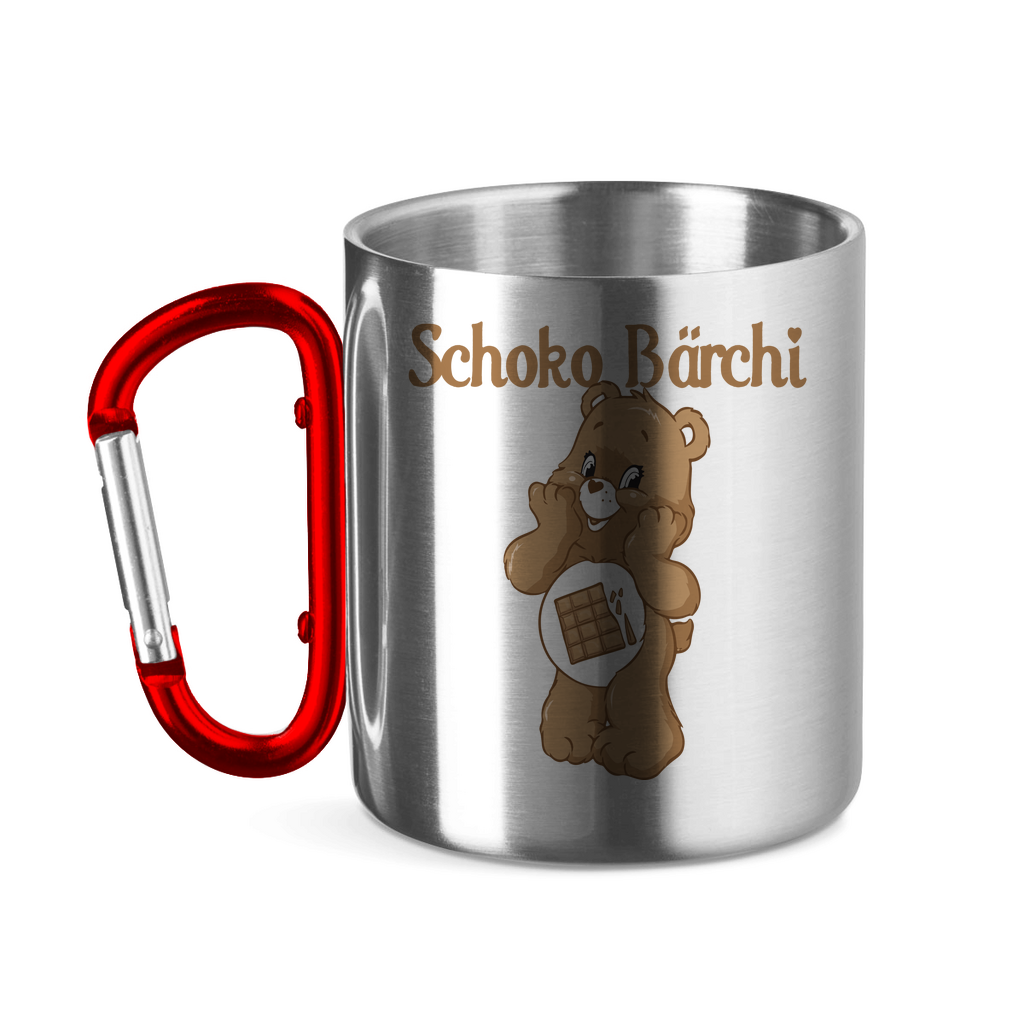 Schoko Bärchi - Glücksbärchi - Edelstahltasse mit Karabinergriff Red 320 ml