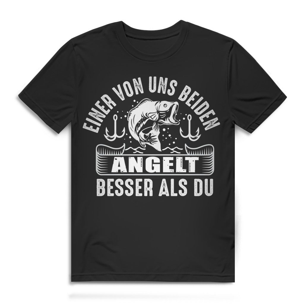 Herren T-Shirt Einer von uns beiden angelt besser als du Bio Baumwolle Black