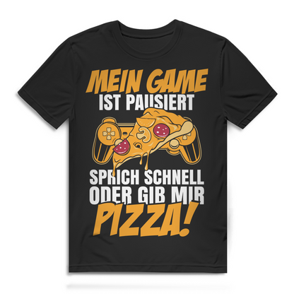 Gamer Funshirt Männer – Mein Game ist pausiert Spruch – Lustiges Pizza Shirt